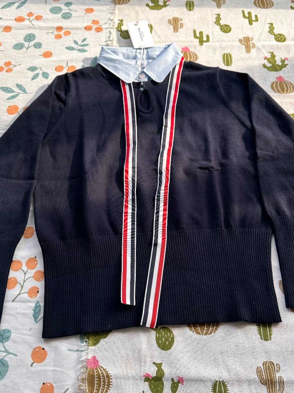 Thom Browne Faux Two-Piece Shirt-Collar Knit Sweater